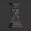 Classical Stone Column With Sculpted Human Figures Intricate Base And Decorative Capital 3d model