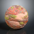 Vibrant Undulating Terrain On Sphere Surface With Red Green Pink Textured Patterns