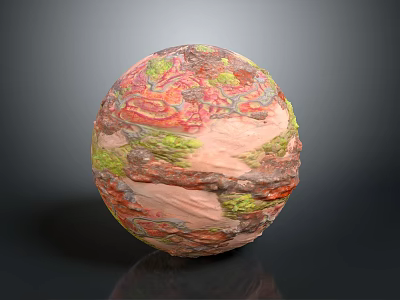 Vibrant Undulating Terrain On Sphere Surface With Red Green Pink Textured Patterns 3d model
