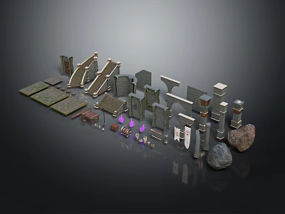 Various Architectural Building Components Including Stone Blocks Pillars Steps And Different Shapes 3d model
