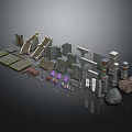 Various Architectural Building Components Including Stone Blocks Pillars Steps And Different Shapes