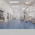 Sterile Cleanroom Corridor With Blue Floor White Walls And Industrial Equipment