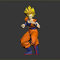 Son Goku Super Saiyan Action Figure in Orange Outfit Blue Accents Dynamic Pose Gray Background