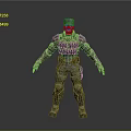 Man in Military Camouflage Uniform with Tactical Gear Standing Against Gray Background