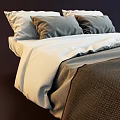 Modern Double Bed With White Sheets Gray Duvet And Pillows In Minimalist Style