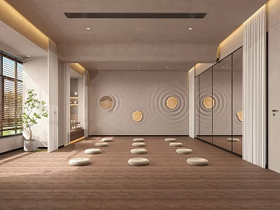 Tranquil Indoor Yoga Space With Arranged Mats And Decor 3d model