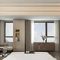 Modern Bedroom Interior Featuring Large Bed Window Area Rug Nightstand And Decorative Art