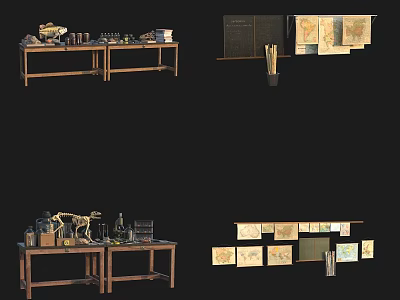 Laboratory Setup With Wooden Tables Equipment Skeleton Model Maps And Blackboard 3d model