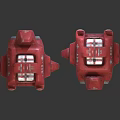 Red Robotic Characters With Cross Symbol Blue Lights And Tracked Base Structure 3d model