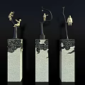 Artistic Decorative Ornament Set With Metal Figures And Cloud Pattern Bases 3d model