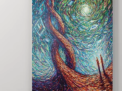 Vibrant Abstract Painting With Spiral Twisted Forms And Starry Elements 3d model