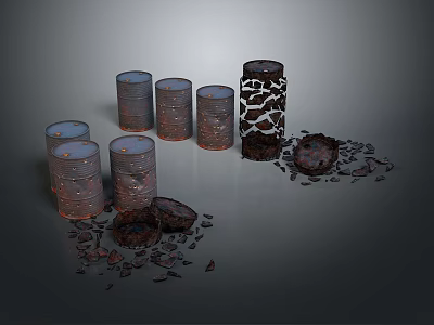 Household Storage Cans With Textured Surfaces And Broken Ceramic Shards Arrangement Design 3d model