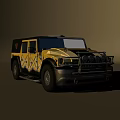 Yellow Hummer Vehicle With Black Roof Side Graphics And Rugged Front Grille Style