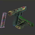 Futuristic Pistol Weapon Design With Green Glowing Parts And Detachable Magazine