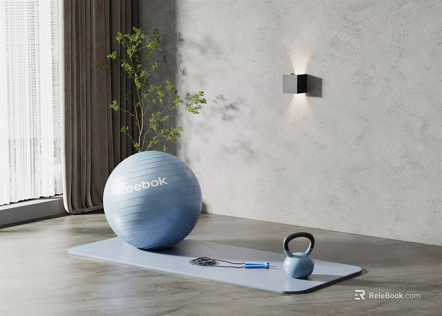 Blue SEDOFIT Yoga Ball Kettlebell And Mat For Home Fitness Workout Space 3d model 