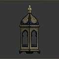 Decorative Vintage Lantern With Intricate Gold Blue Patterns Arched Windows And Golden Finial Top