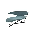 Modern Gray Blue Velvet Leisure Chair With Curved Backrest Armrests And Cross Metal Base