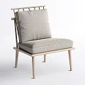 Modern Accent Chair With Wooden Frame Slatted Backrest And Light Gray Fabric Cushion
