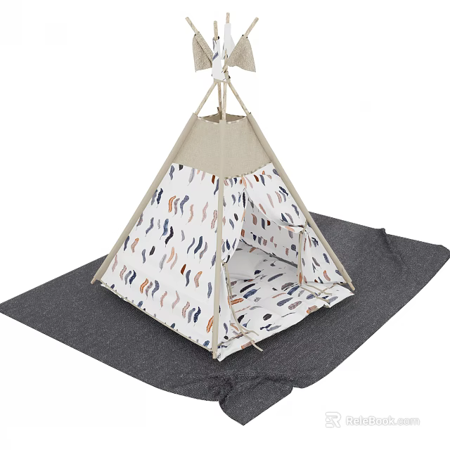 Colorful Wavy Pattern Kids Tipi Tent with Gray Mat for Indoor Outdoor Play 3d model 