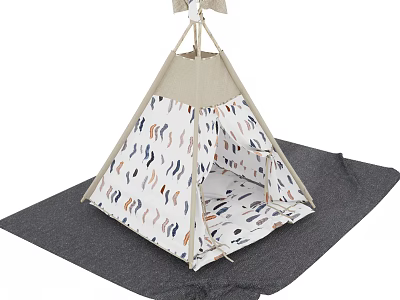 Colorful Wavy Pattern Kids Tipi Tent with Gray Mat for Indoor Outdoor Play 3d model