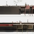 Modern Bar Counter Design With Marble Top Wooden Cabinets And Black Bar Stools
