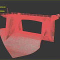 Water Dam Spillway Structure With Concrete Piers Sloped Ramp And Metal Railings