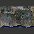 Colorful 3D Landscape Model Showcasing Mountain Ranges Blue Water Areas And Rolling Topography
