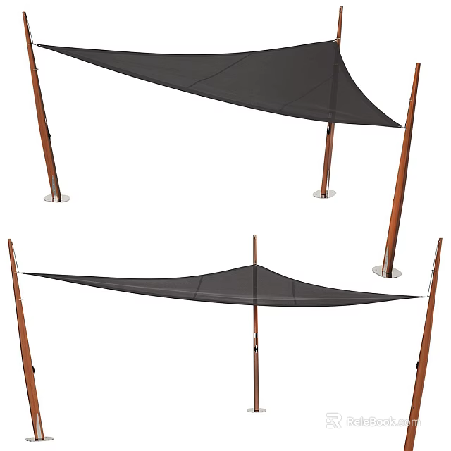 Black Outdoor Sail Shade with Wooden Posts Garden Accessory for Shade 3d model 