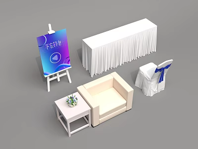 Light Beige Single Sofa With Soft Fabric Upholstery And Side Table With Flower Decor 3d model