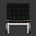 Modern Black Leather Leisure Chair With Square Tufted Back And Metal Frame Design
