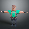 Cartoon Adventure Character In Green Shirt With Brown Hat Suspenders Utility Belt And Open Arms 3d model