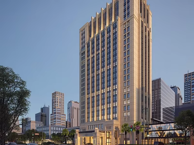 Modern High Rise Office Building with Glass Windows and Urban Landscape Surrounded by Trees 3d model