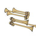 Shiny Metal Horns With Multiple Bells And Gold Blue Metallic Finish