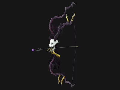 Ornate Bow With Purple Gold Accents Skull Emblem And Arrow With Purple Tip 3d model
