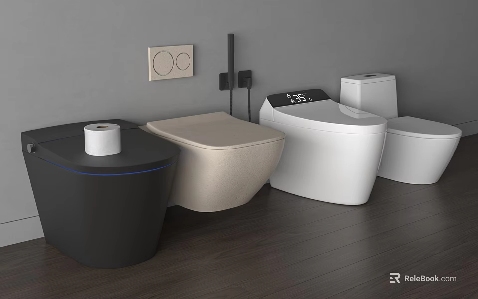 Modern Design Toilets In Black Beige White With Smart Control Panel 3d model