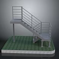 Metal Staircase With Railings Steps On Grass Base And Concrete Foundation