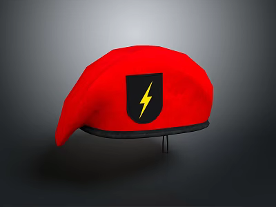 Red Beret With Black Shield Emblem And Yellow Lightning Bolt Design 3d model