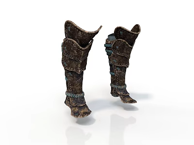 Handcrafted Medieval Armor Greaves As Defensive Weapon With Rustic Metal Plates And Leather Straps 3d model
