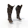Handcrafted Medieval Armor Greaves As Defensive Weapon With Rustic Metal Plates And Leather Straps