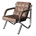 Modern Single Sofa With Brown Leather Upholstery Square Tufted Back And Metal Frame Armrests