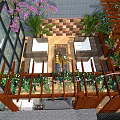 Rooftop Garden Design With Wooden Pergola Climbing Plants Outdoor Seating And Patterned Floor Tiles