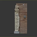 Rural Scenic Landscape With Red Brick Wall And Ornate Carved Stone Pillar