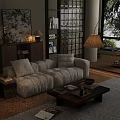 Plush White Sofa and Wooden Coffee Table Set in Modern Living Room with Decorative Accents