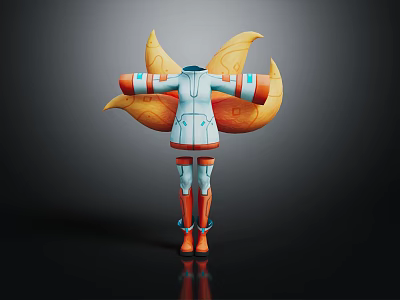 Blue And White Jacket With Orange Cuffs Shorts Orange Boots And Yellow Wing Decorations 3d model