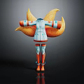 Blue And White Jacket With Orange Cuffs Shorts Orange Boots And Yellow Wing Decorations