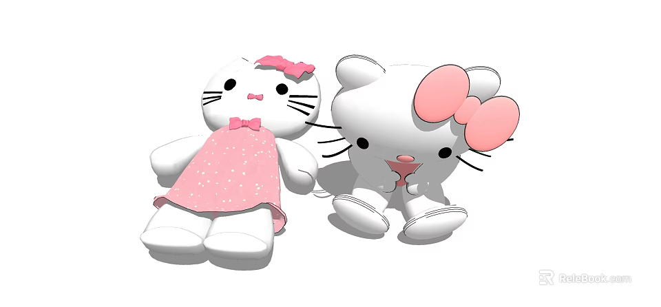 Cute Hello Kitty Stuffed Dolls With Pink Dress Bow And Large Bow Ears 3d model 