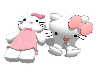 Cute Hello Kitty Stuffed Dolls With Pink Dress Bow And Large Bow Ears 3d model