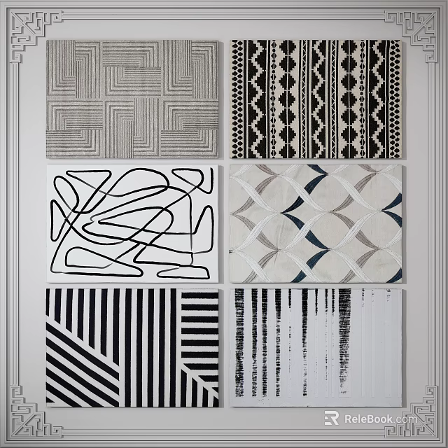 Stylish Square Rugs With Various Modern Patterns In Black And White 3d model