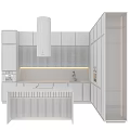 Modern Open Kitchen Interior With Cabinets Marble Island Countertop And Range Hood