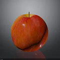Fresh Red Apple With Shiny Surface On Black Background And Reflection